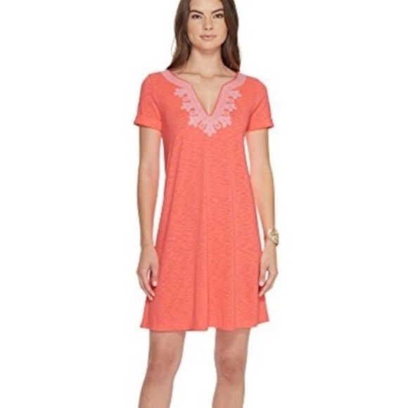 Lilly Pulitzer Maisy Mini Dress Neon Coral Reef Sz XXS Slub Knit Tee 15 - Picture 1 of 8